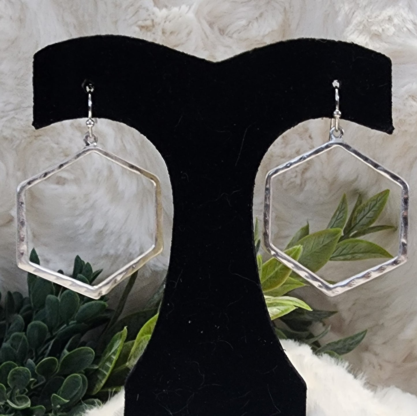 Silver Colored Hexagon Shaped Earrings