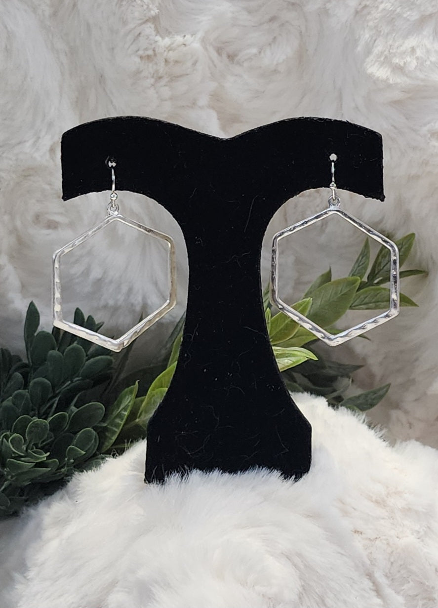 Silver Colored Hexagon Shaped Earrings