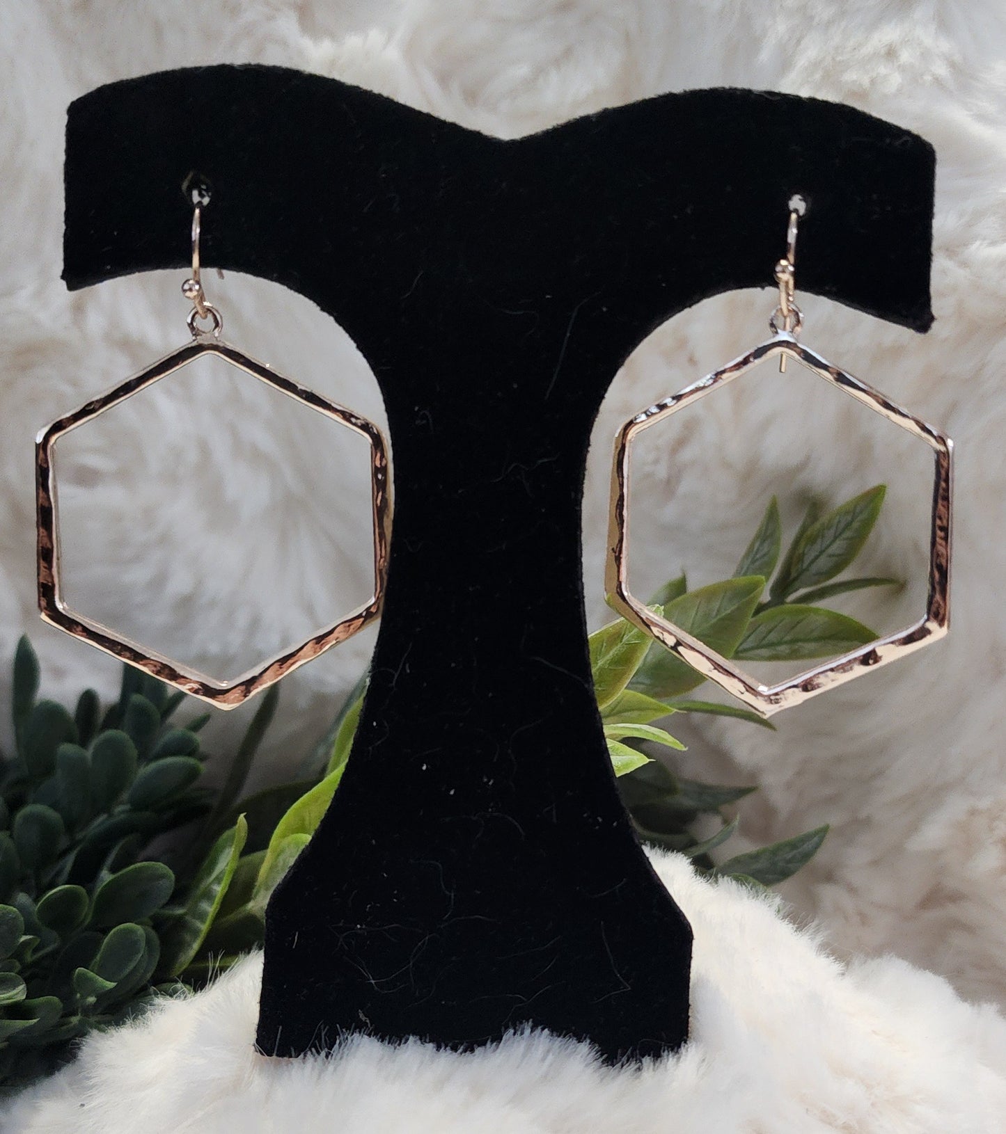 Rose Gold Colored Hexagon Earrings