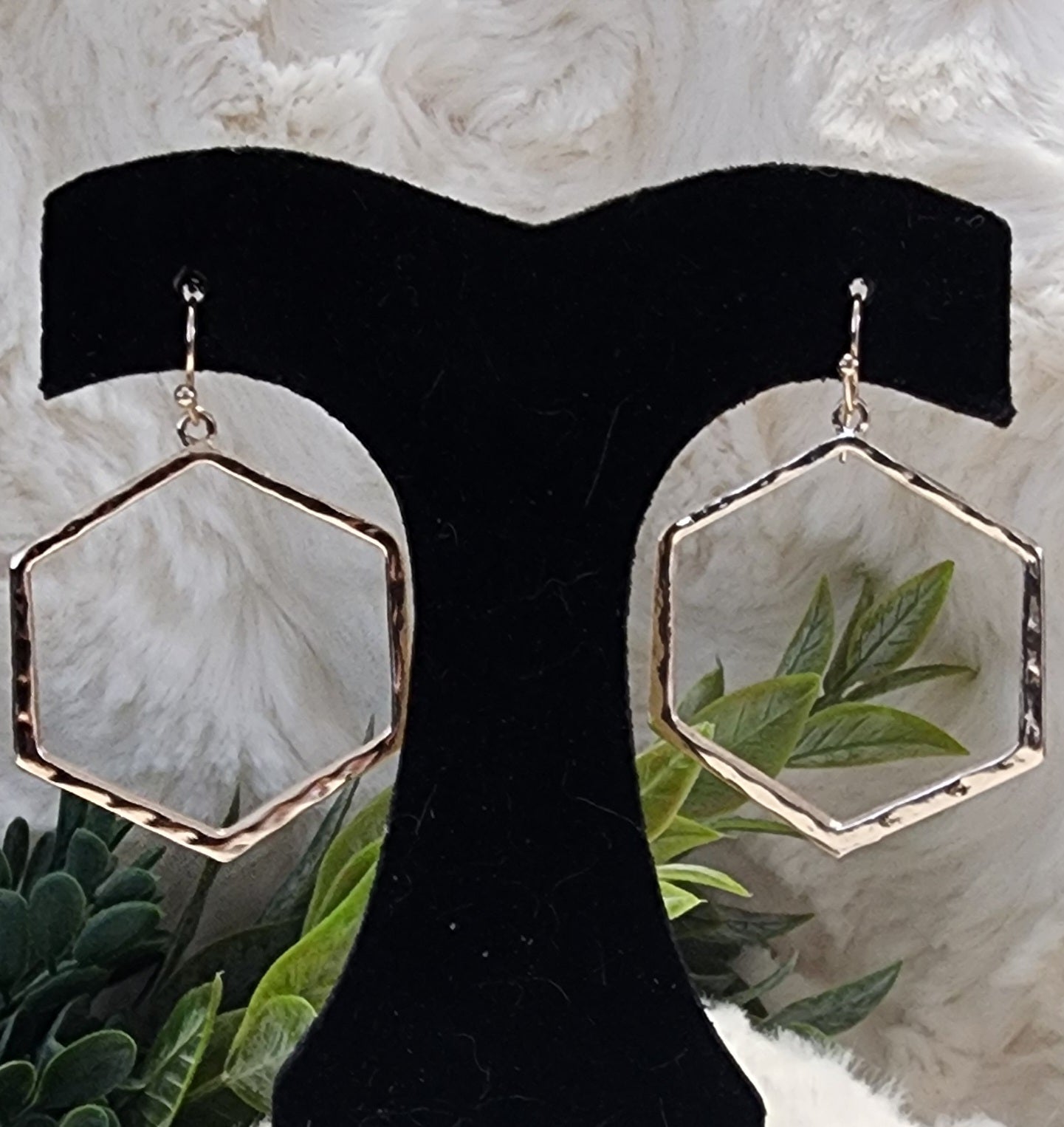 Rose Gold Colored Hexagon Earrings