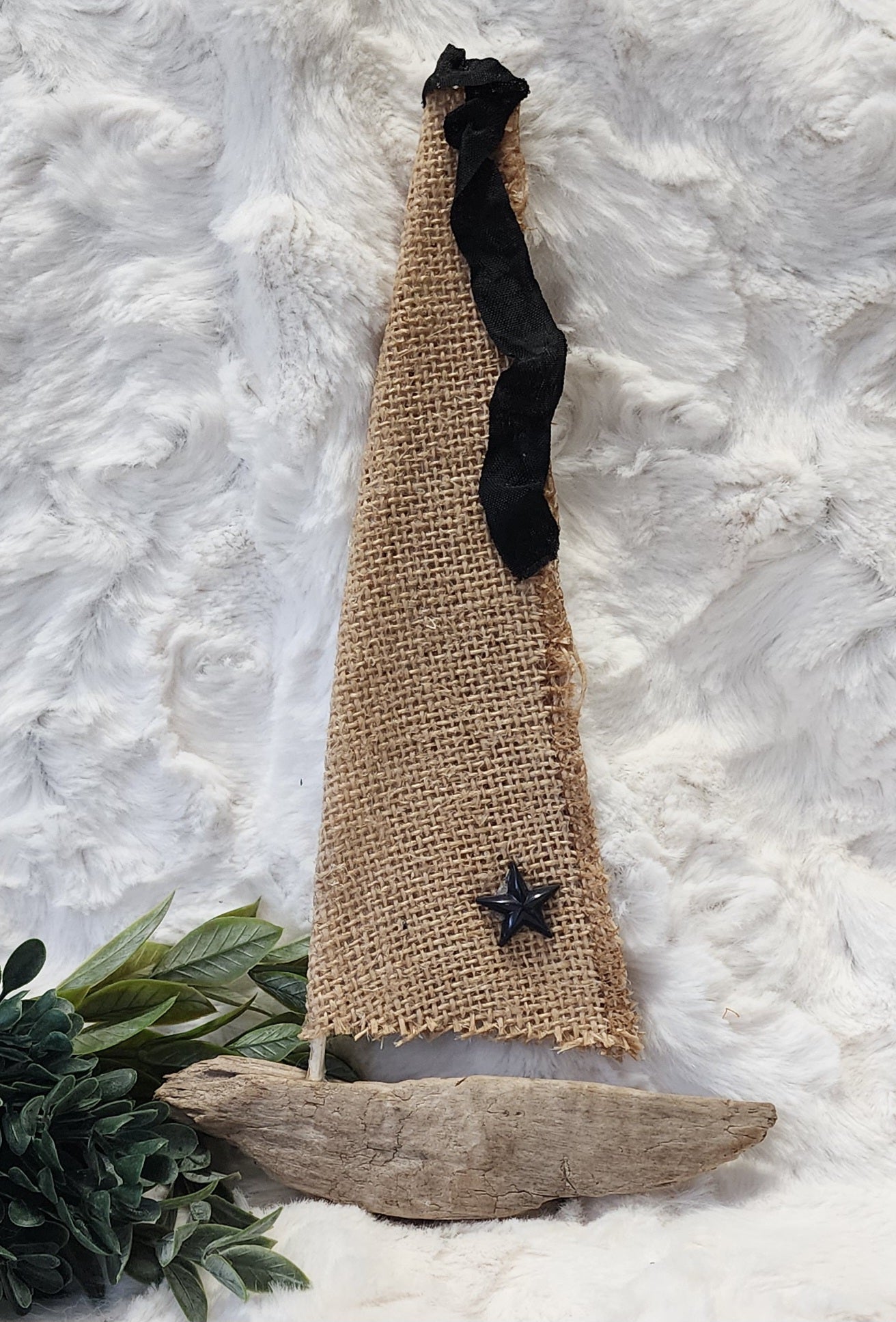 Driftwood and Burlap Sailboat with Starfish