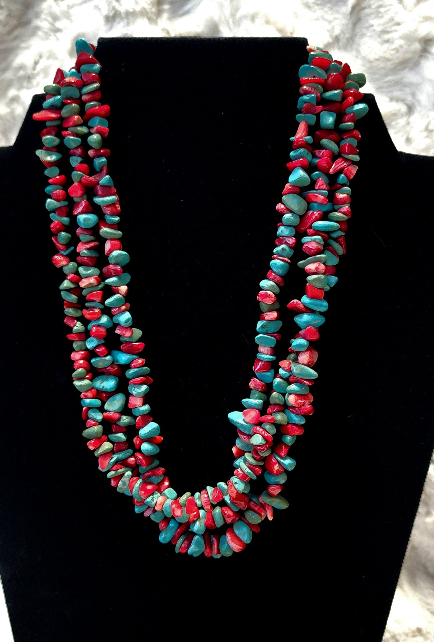 Vintage Red & Turquoise Beaded Multi-Layered Necklace
