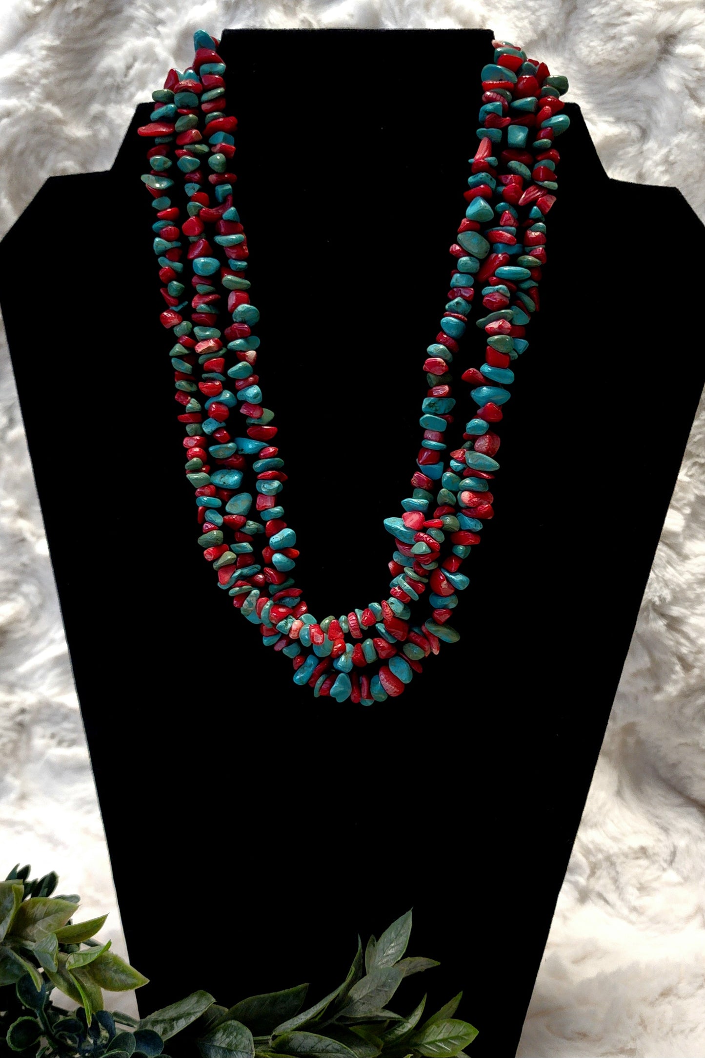 Vintage Red & Turquoise Beaded Multi-Layered Necklace