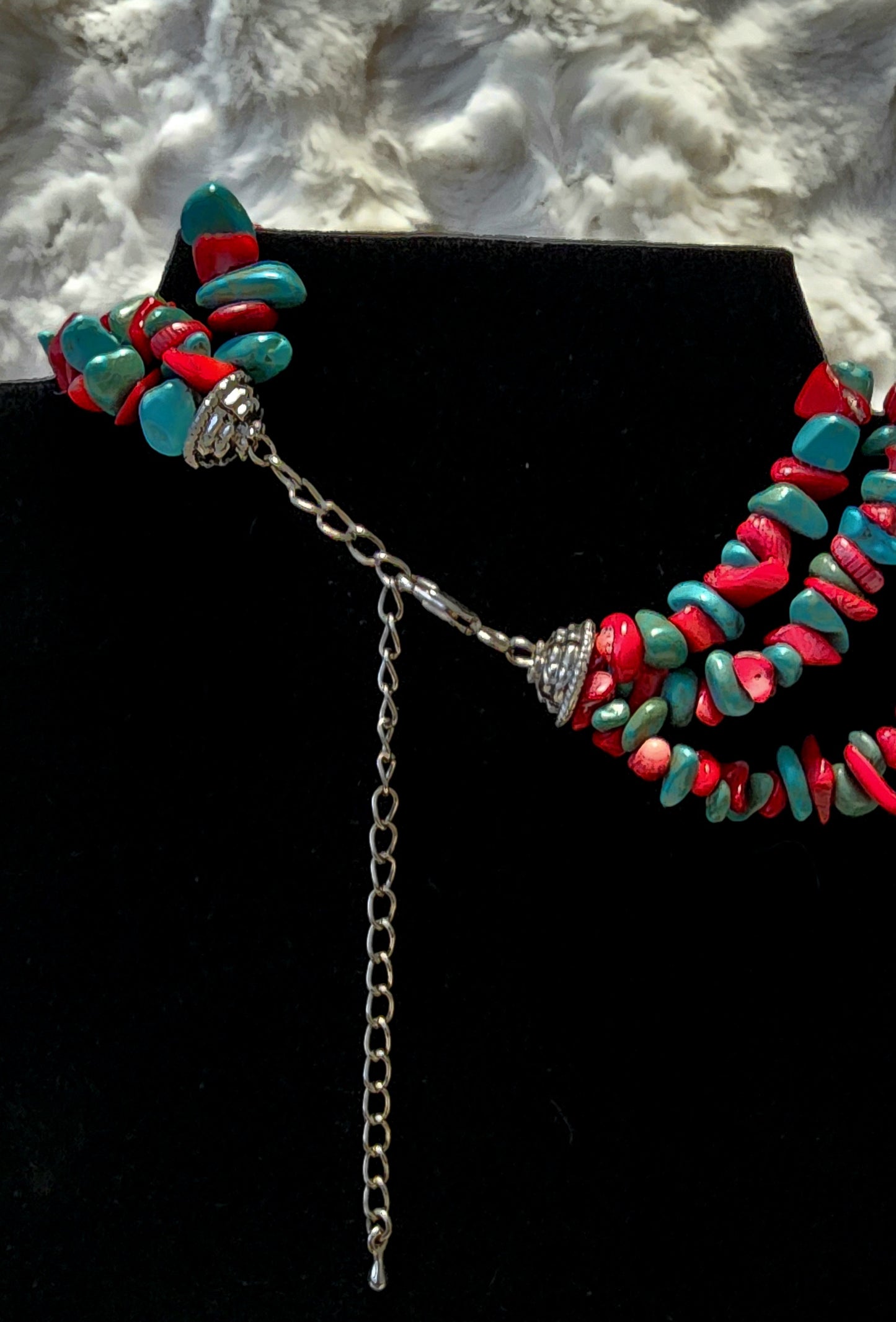 Vintage Red & Turquoise Beaded Multi-Layered Necklace