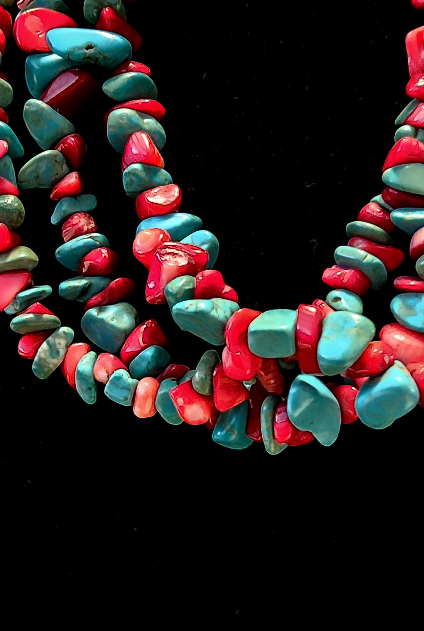 Vintage Red & Turquoise Beaded Multi-Layered Necklace