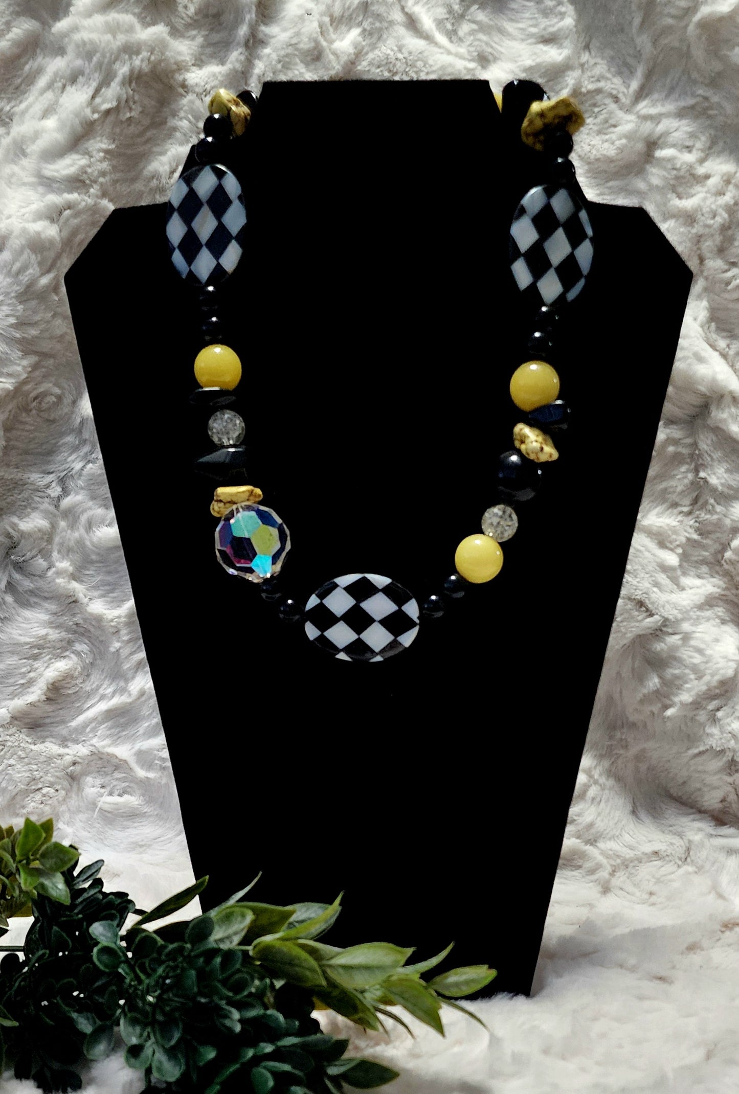 Handmade Black and Yellow Beaded Necklace
