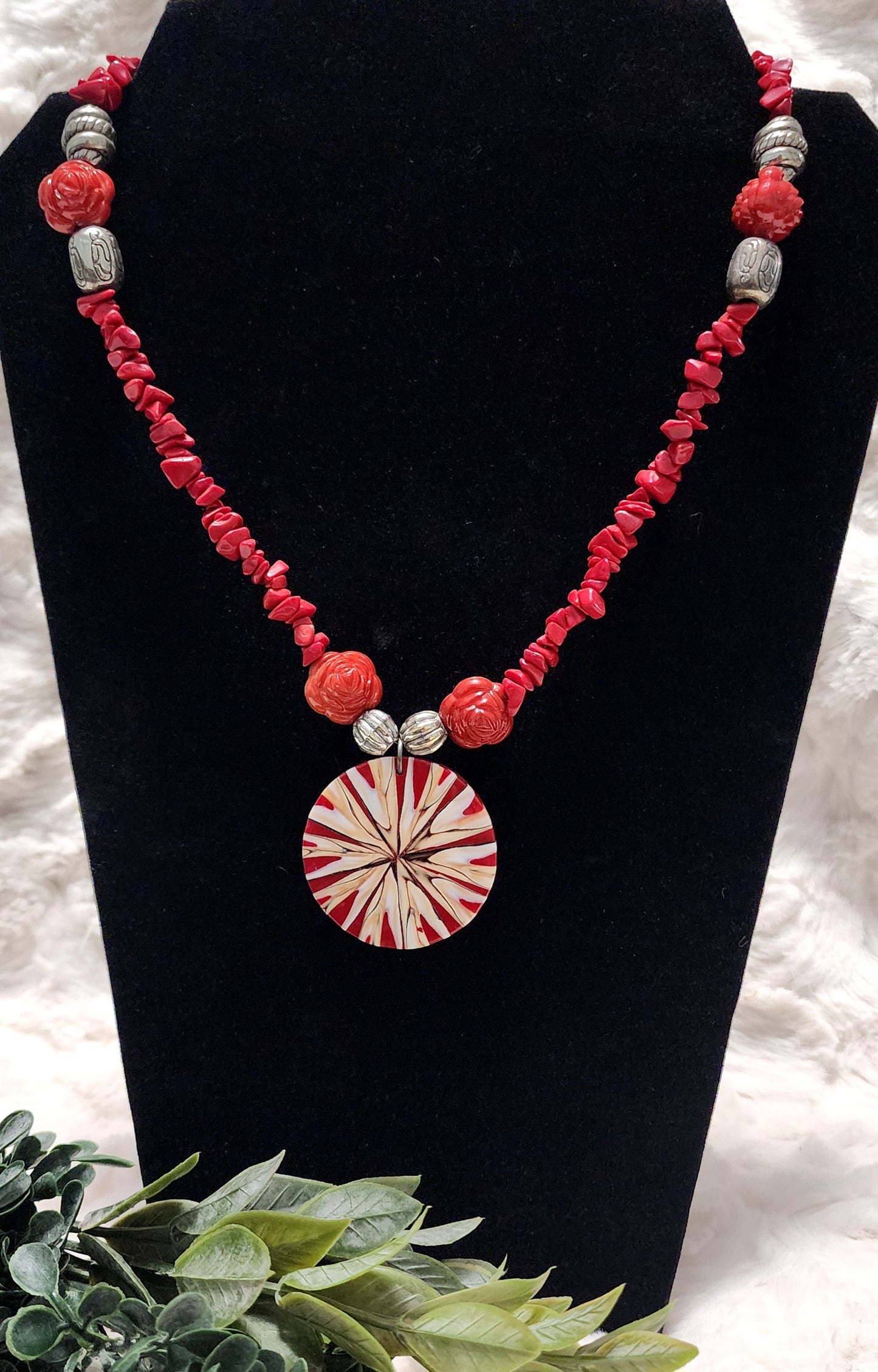 Handmade Red Beaded Necklace with Pendant
