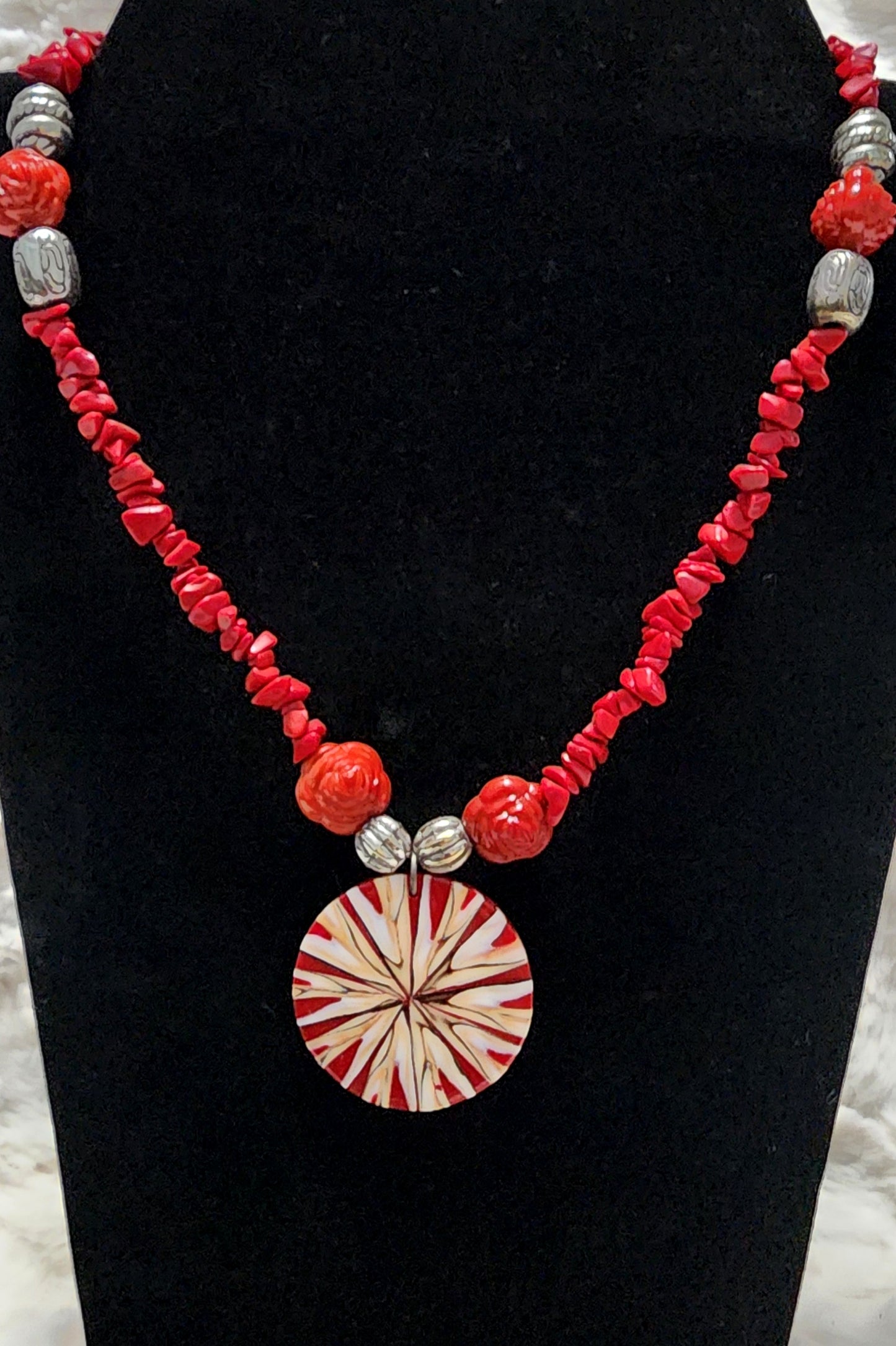 Handmade Red Beaded Necklace with Pendant