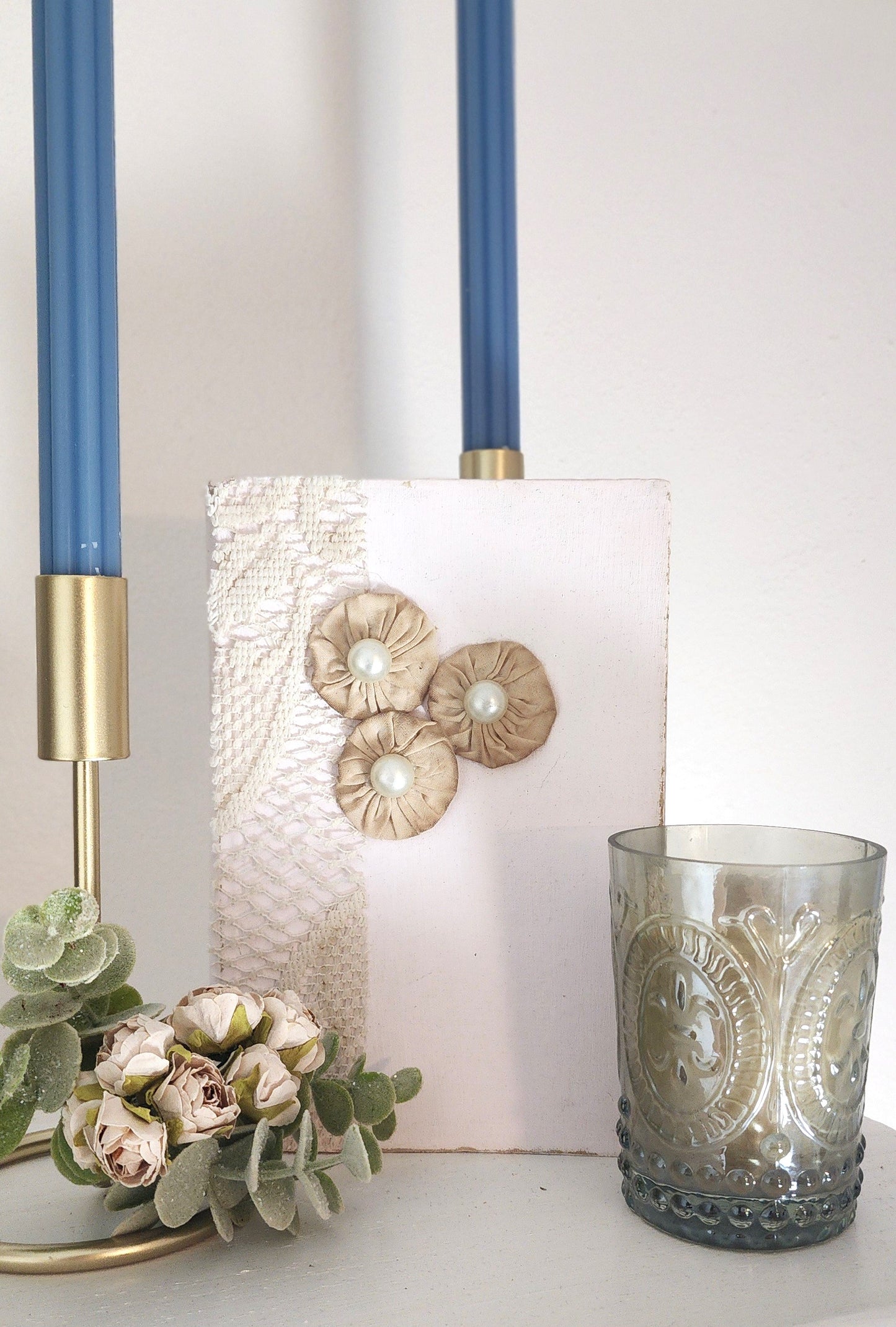Hand-Crafted Book with Yo-Yo's, Pearls and Lace Accents