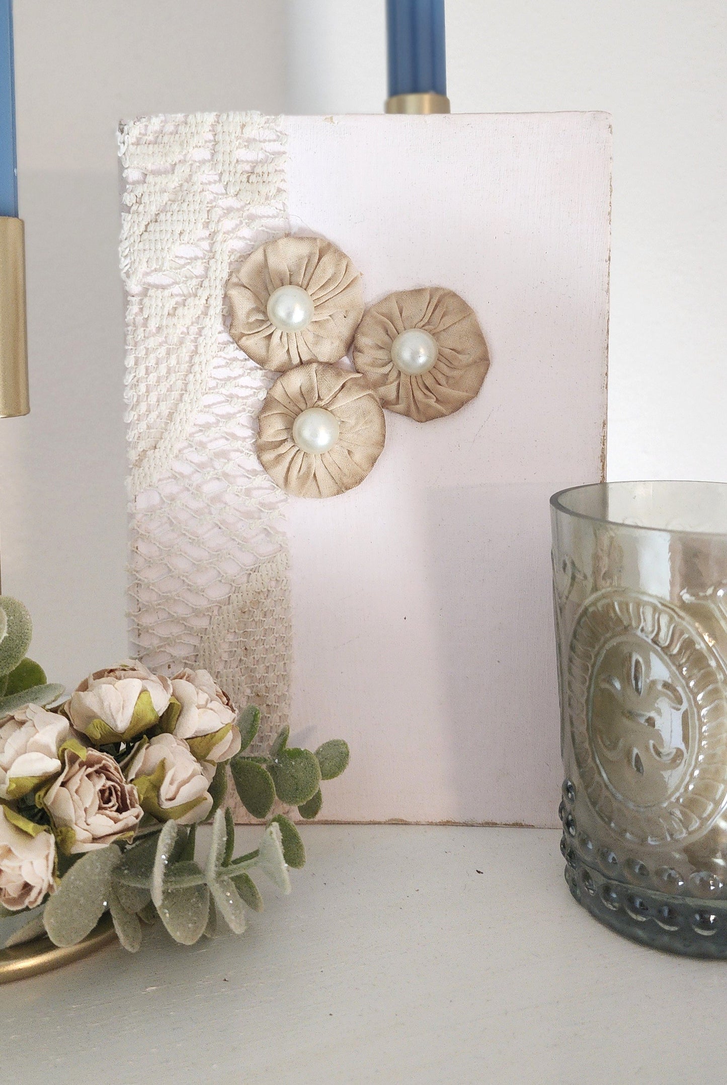 Hand-Crafted Book with Yo-Yo's, Pearls and Lace Accents