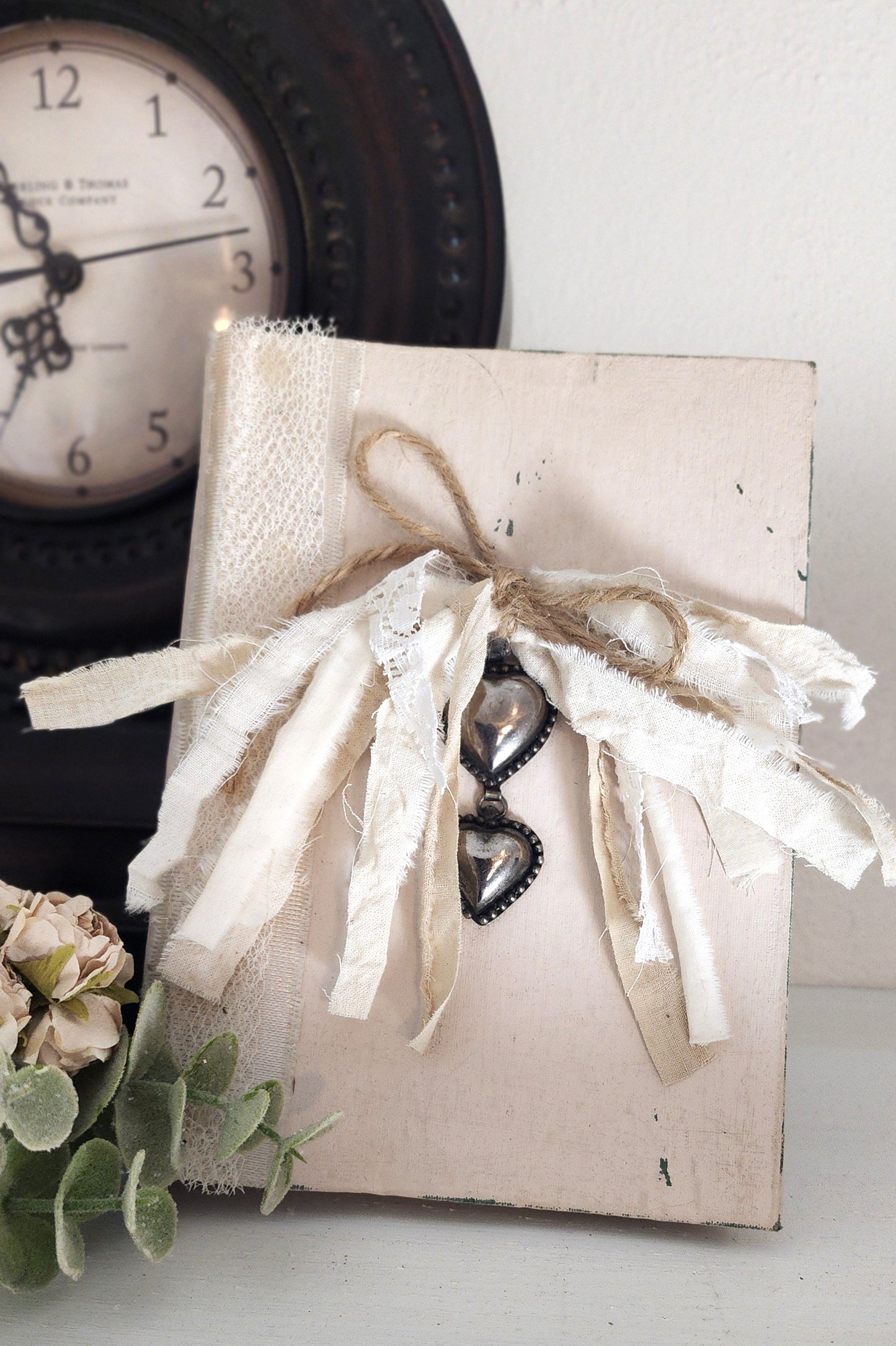 Hand-crafted Book Decor with Sterling Silver Heart Accents