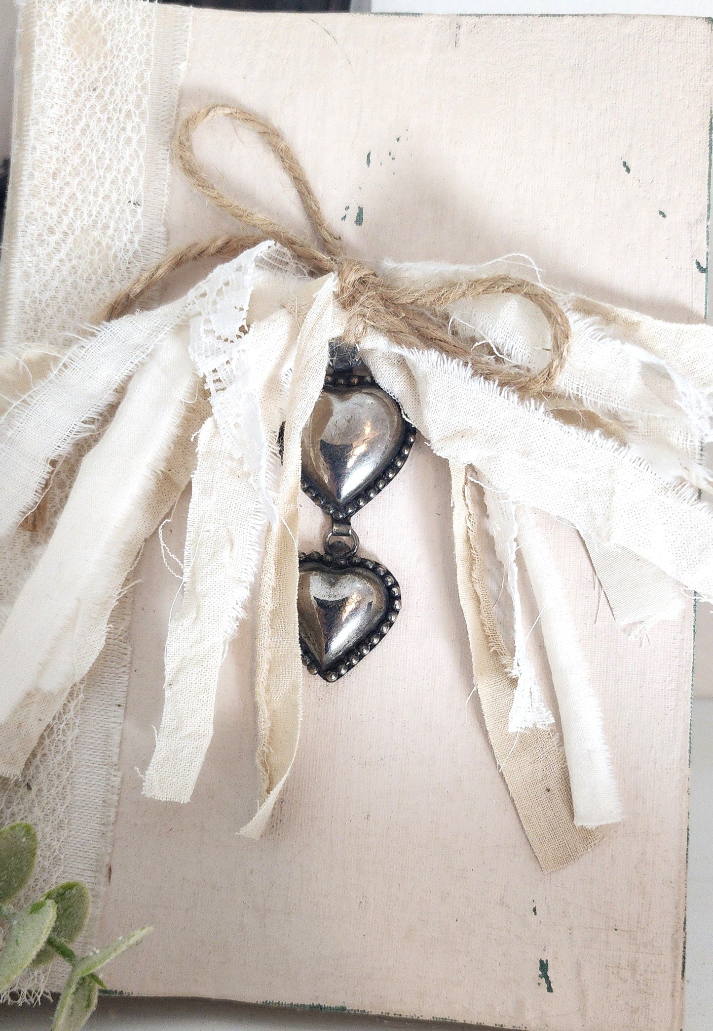 Hand-crafted Book Decor with Sterling Silver Heart Accents