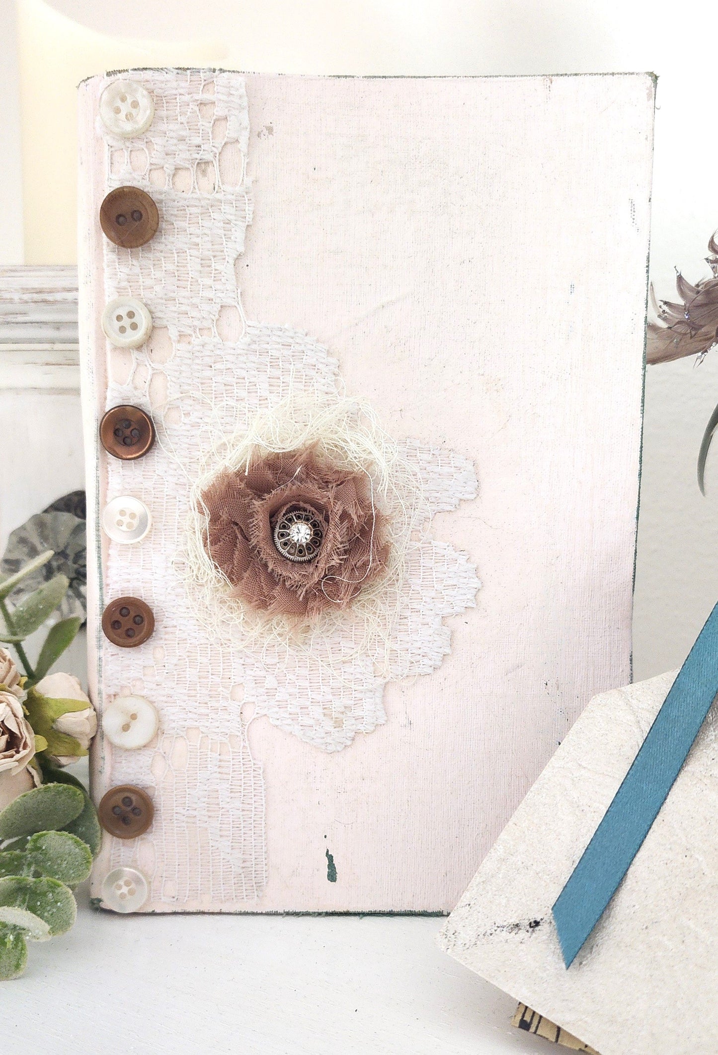 Handmade Buttons & Lace Book Decor