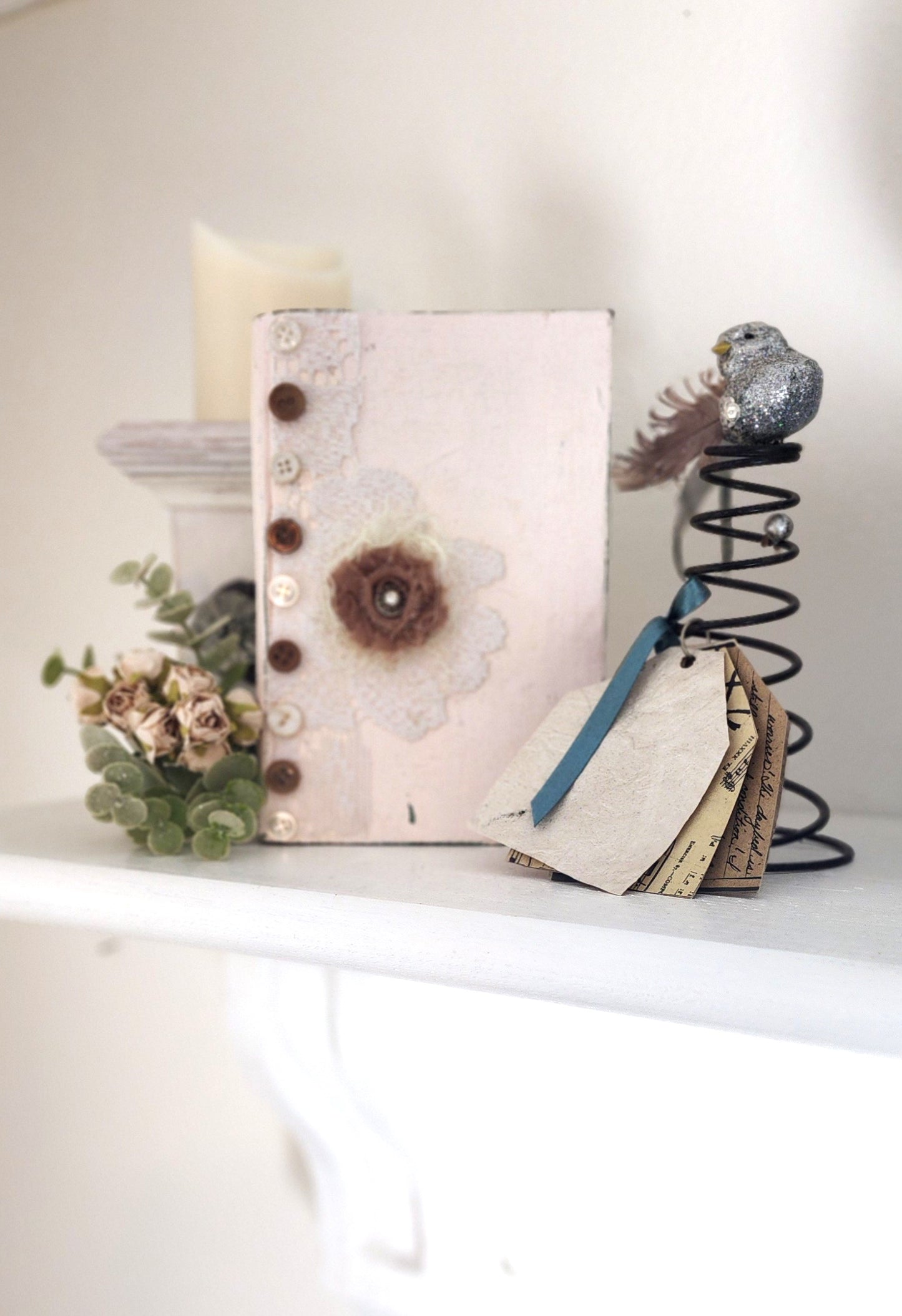 Handmade Buttons & Lace Book Decor