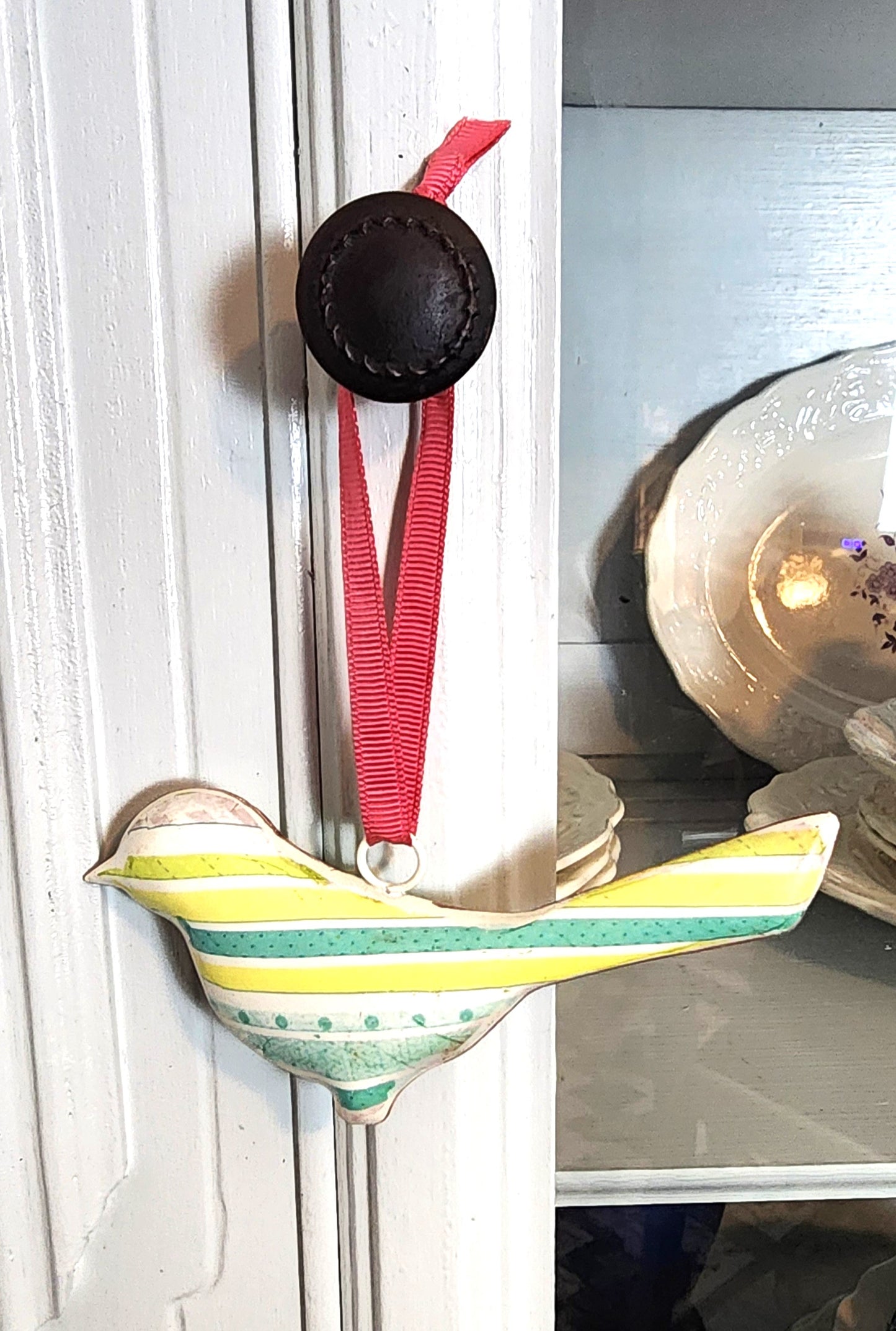 Vintage Metal Green Tones Bird Ornament