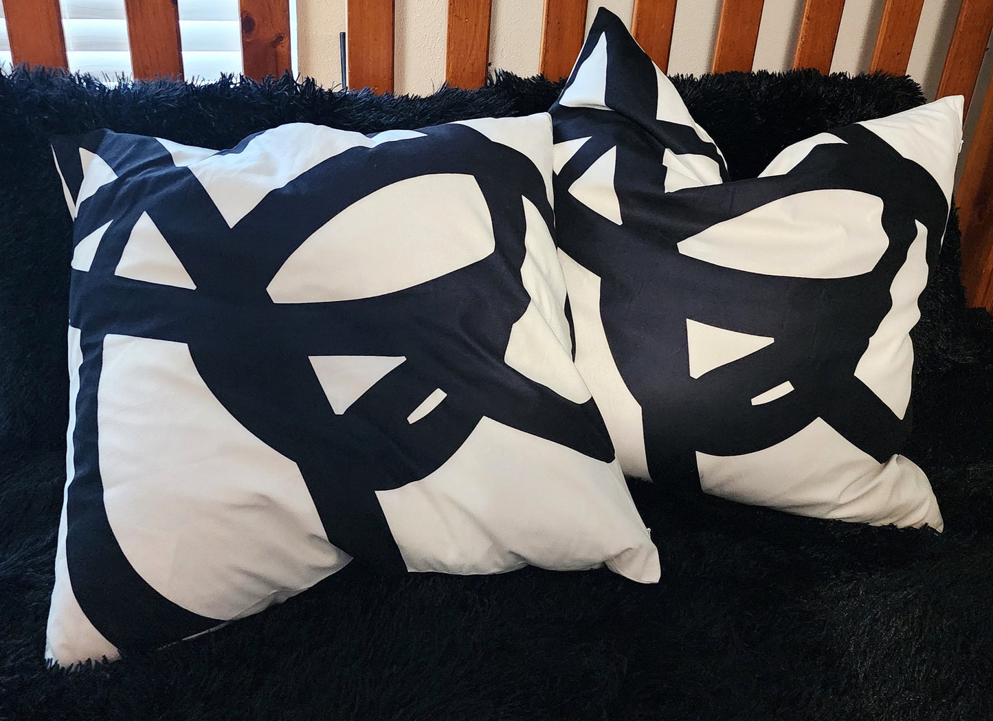 Set of 2-24"x24" Black & White Goose Down Accent Pillows