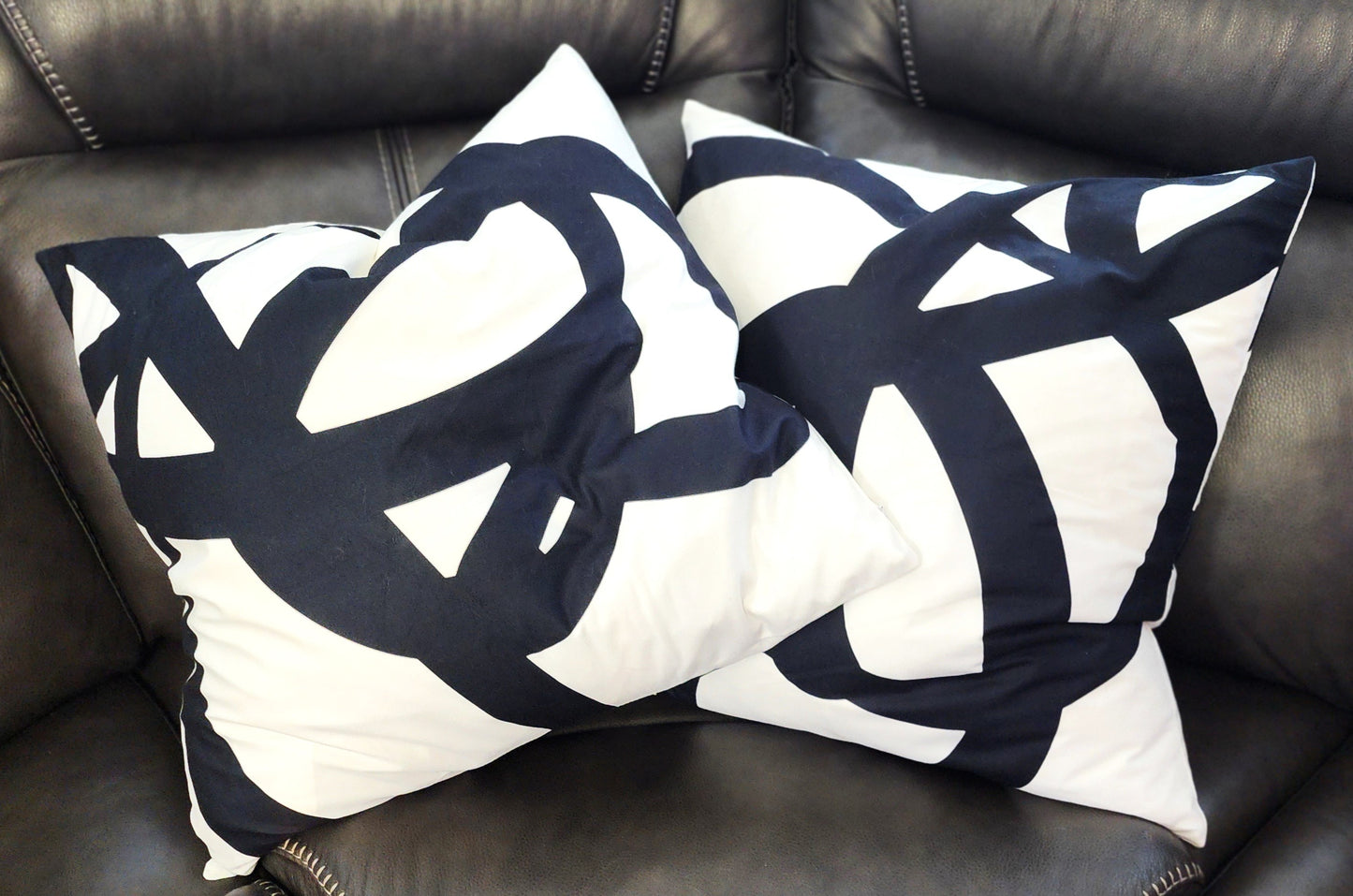 Set of 2-24"x24" Black & White Goose Down Accent Pillows