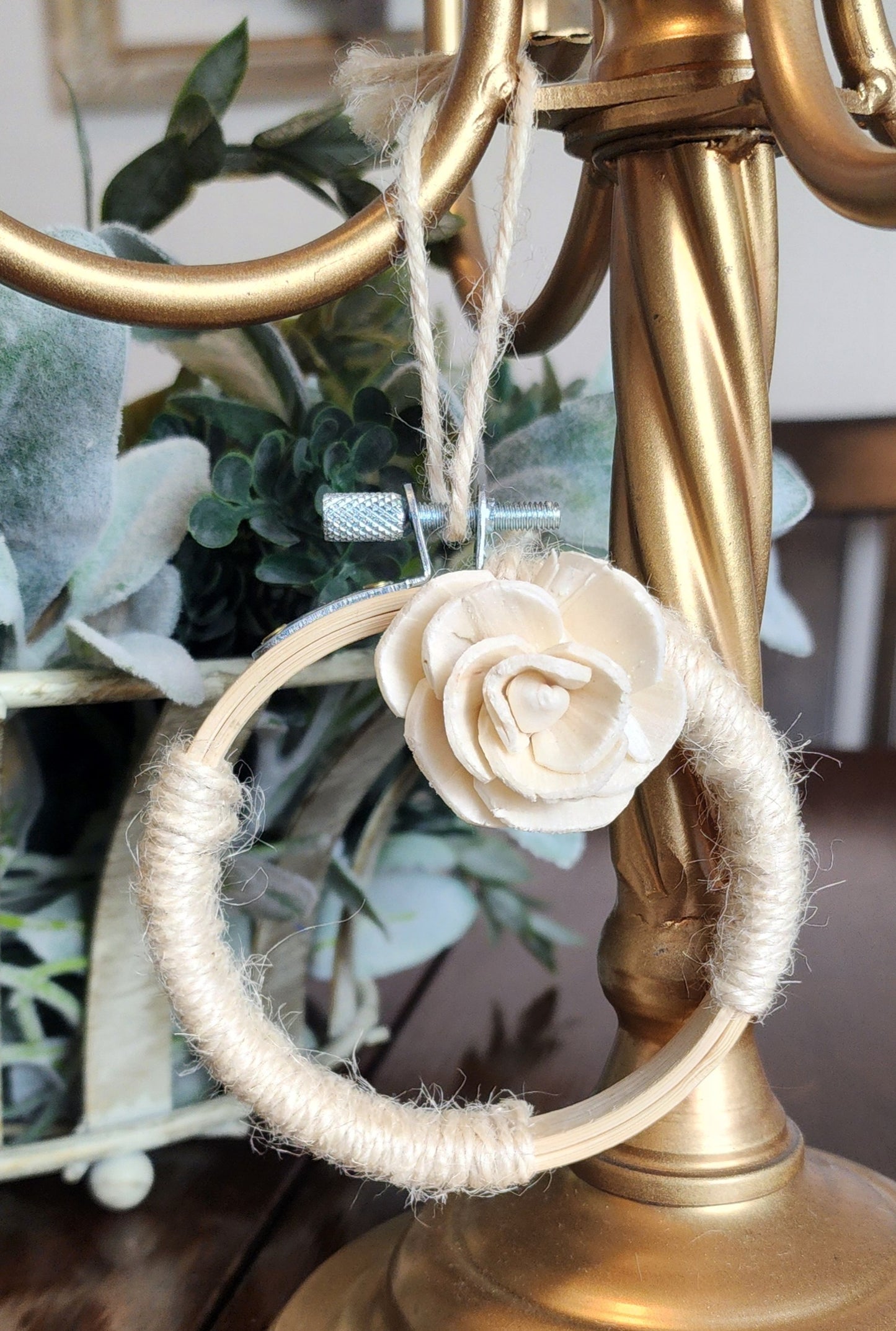 Creamy Floral Embroidery Hoop Ornament