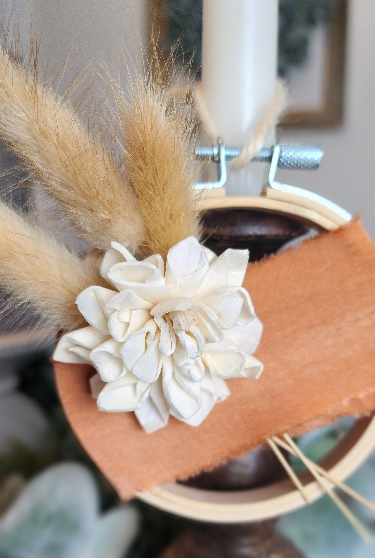 Cream Flowered Wheat Decor with Burnt Orange & Wheat Accents