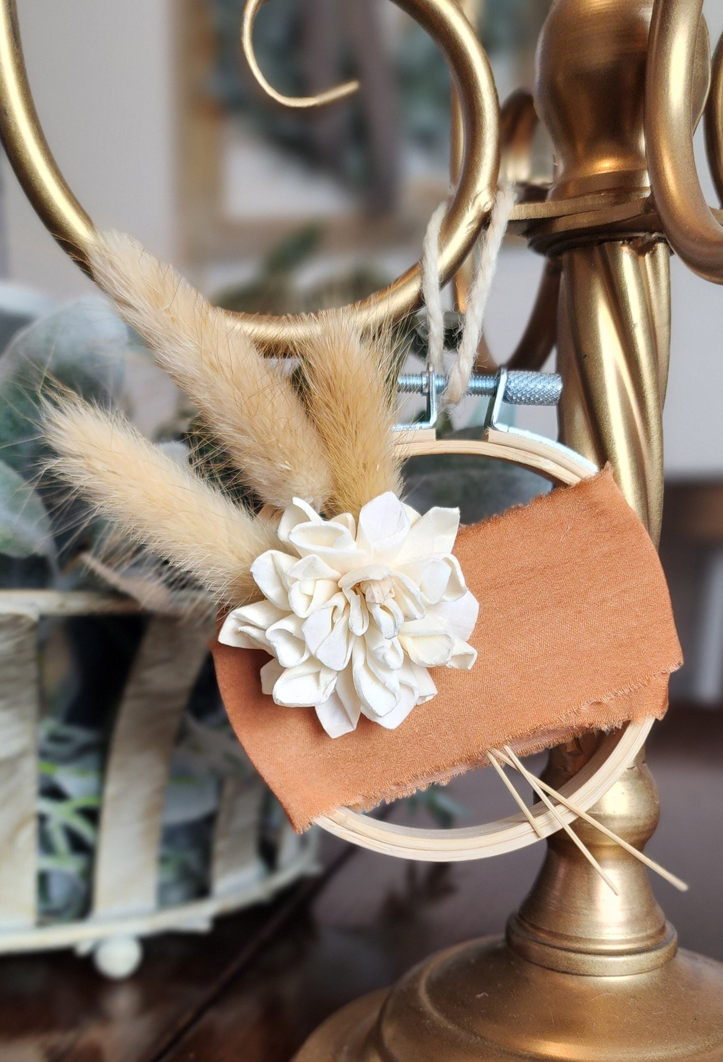 Cream Flowered Wheat Decor with Burnt Orange & Wheat Accents