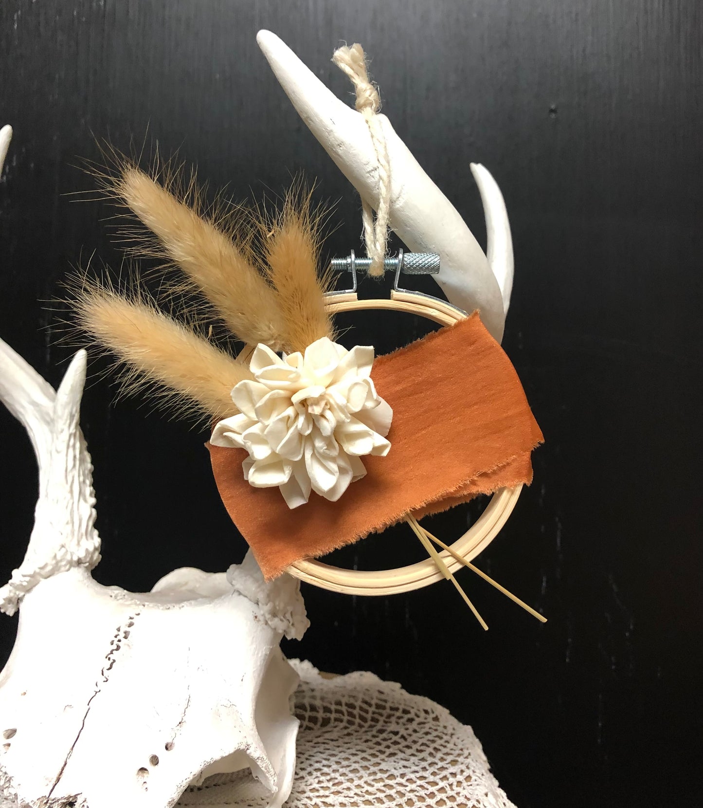 Cream Flowered Wheat Decor with Burnt Orange & Wheat Accents