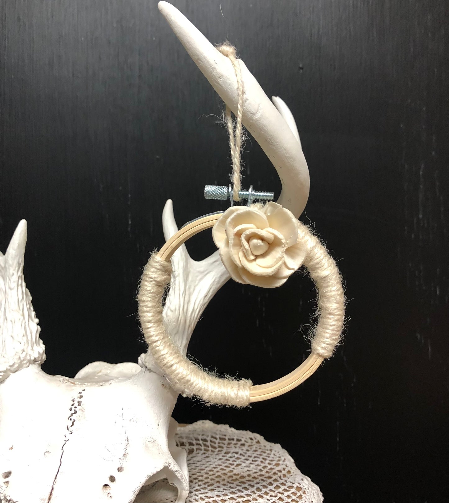 Creamy Floral Embroidery Hoop Ornament
