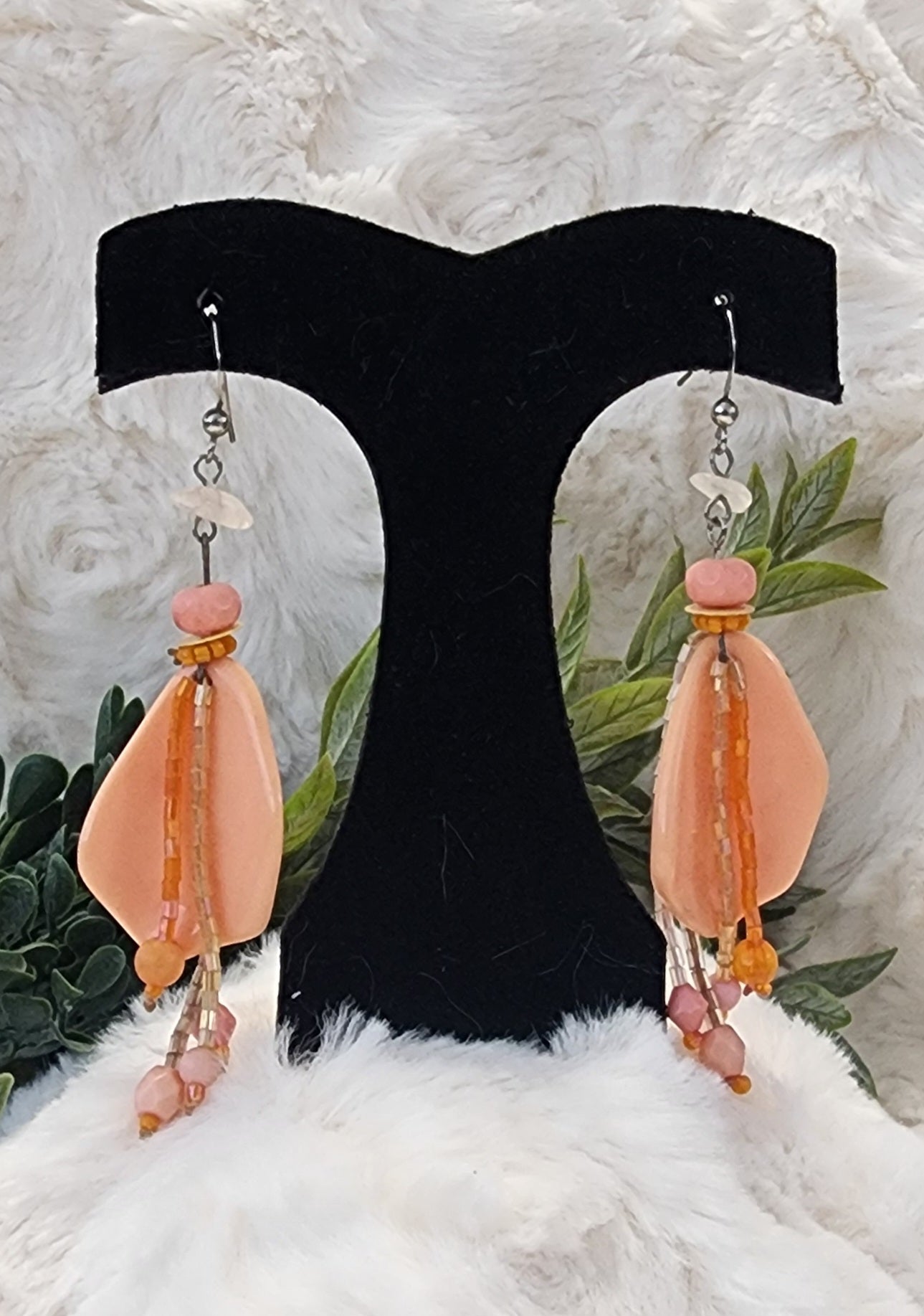 Peachy & Pink Beaded Earrings