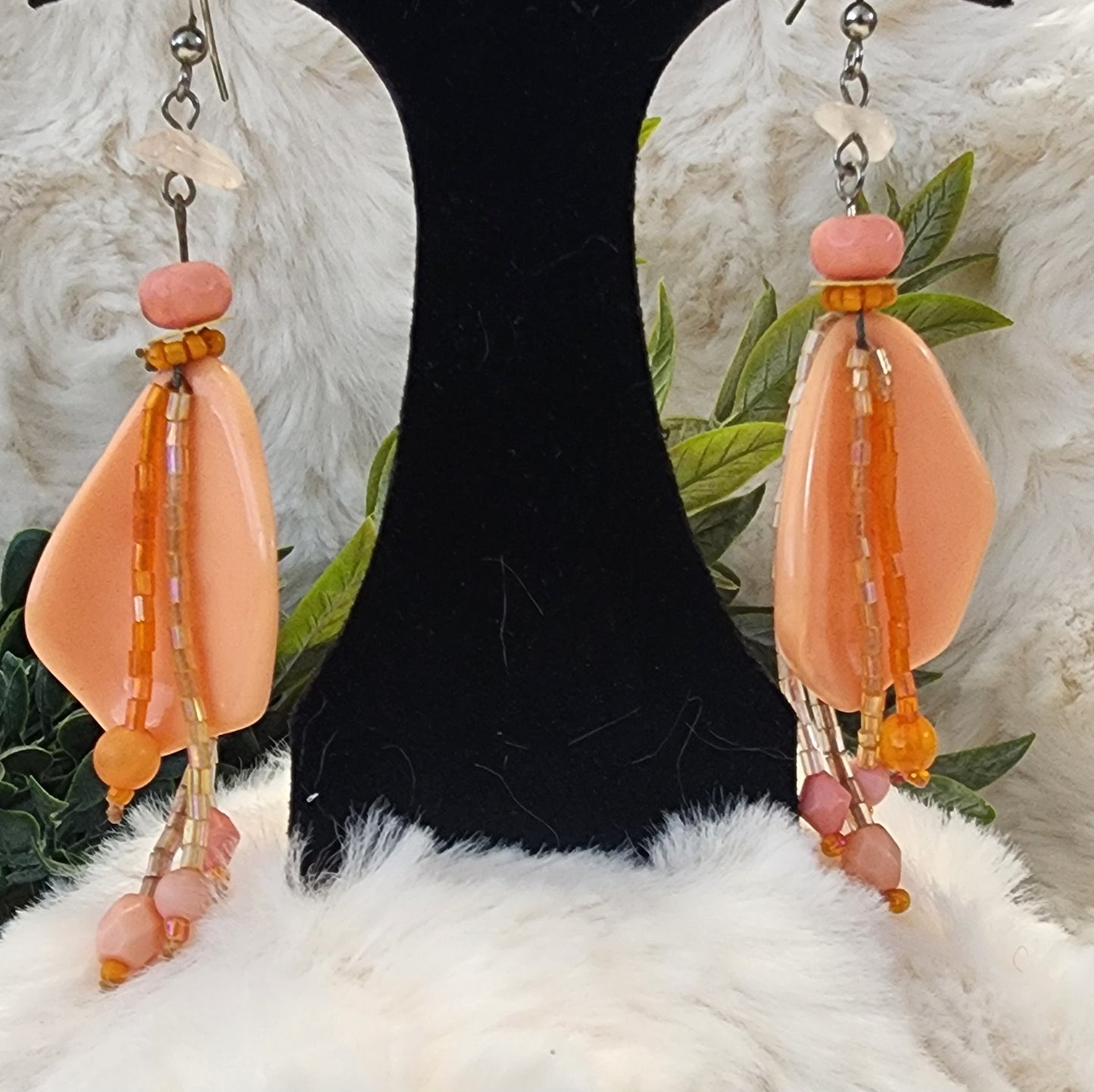 Peachy & Pink Beaded Earrings