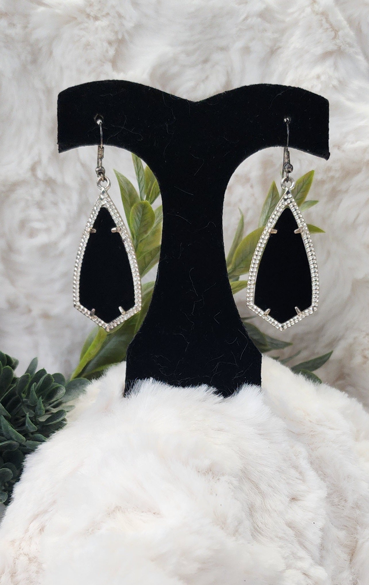 Vintage Black Silver and Rhinestone Earrings