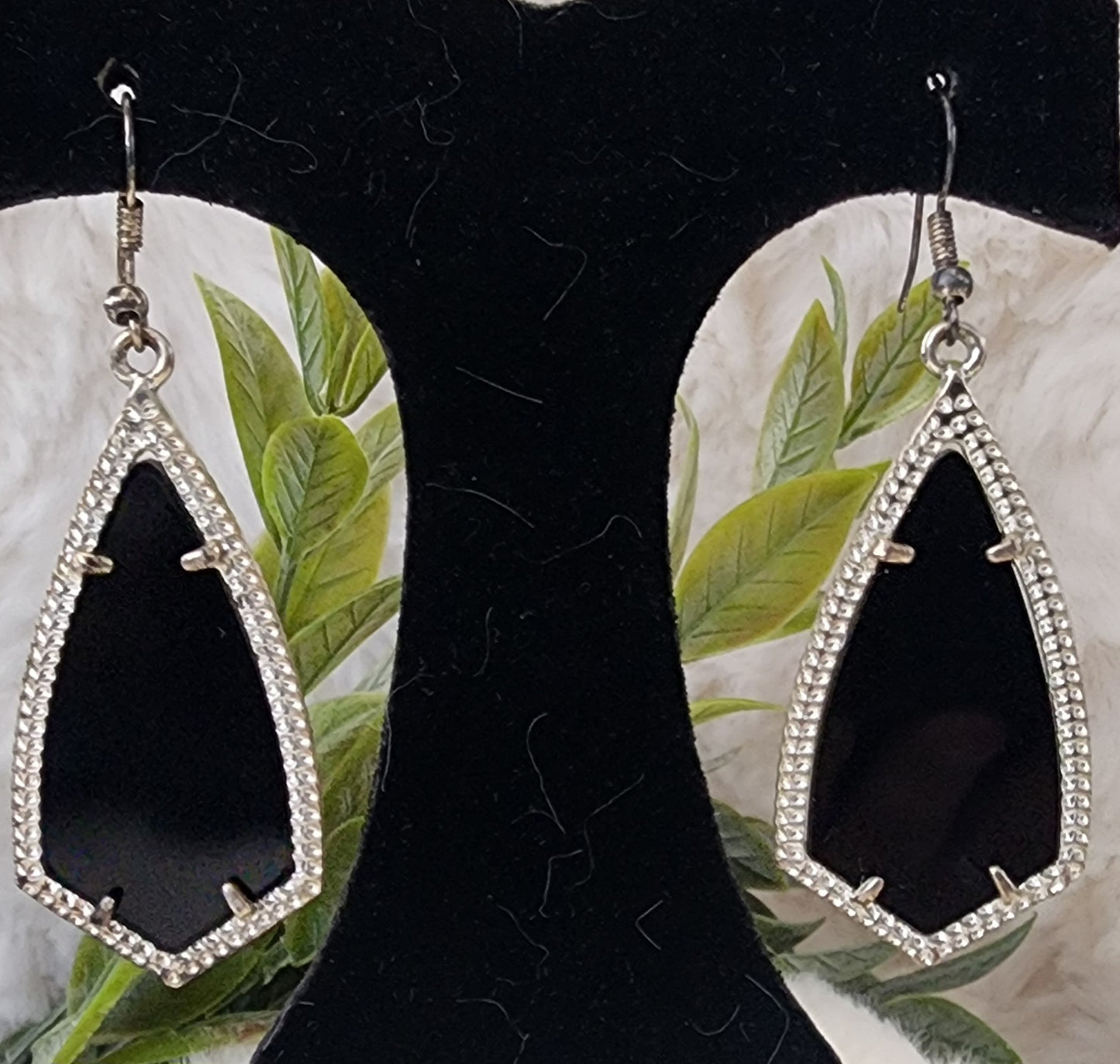 Vintage Black Silver and Rhinestone Earrings