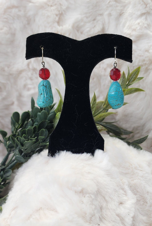 Turquoise and Red Bead Earrings