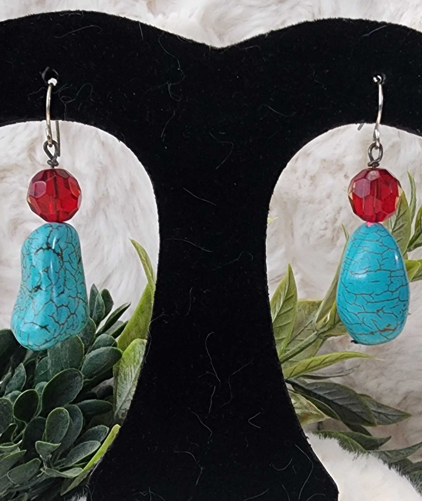 Turquoise and Red Bead Earrings