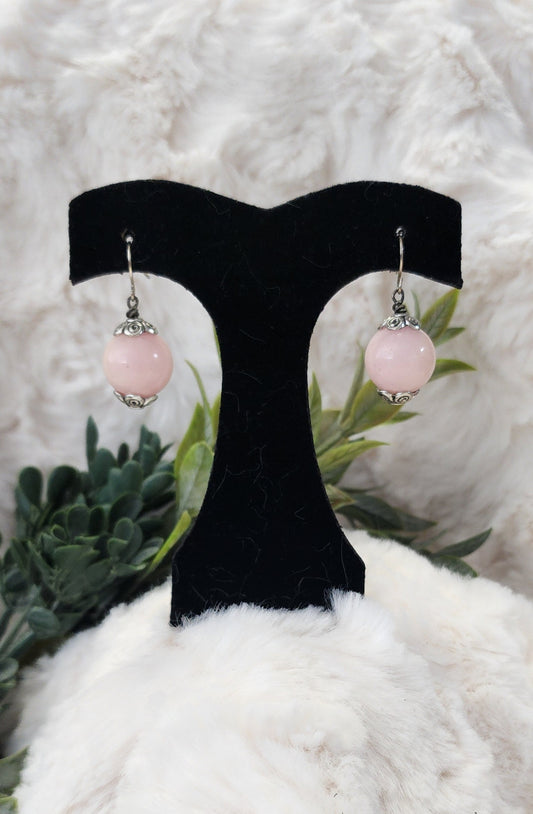 Pastel Pink Beaded Earrings with Silver Accents