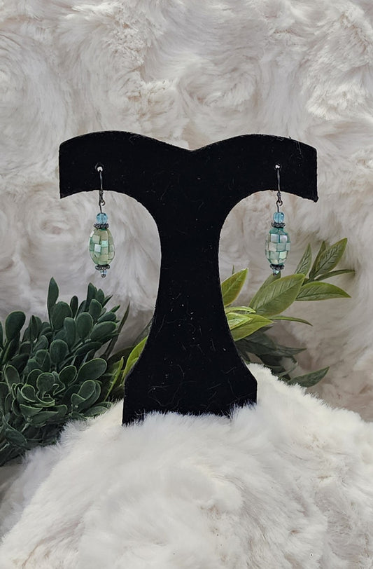 Sea Green and Blue Dangle Earrings with Silver Accents