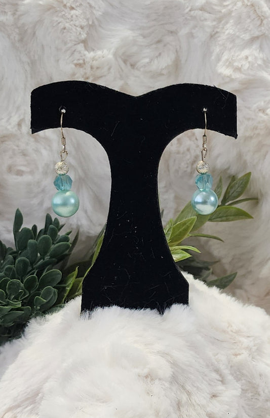 Sea Green, Incandescent and Silver Colored Earrings