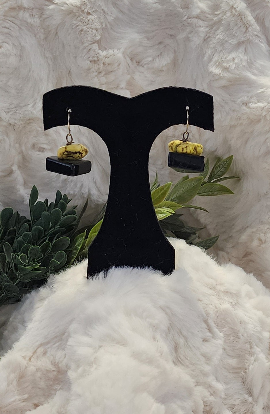 Yellow and Black Stone Earrings