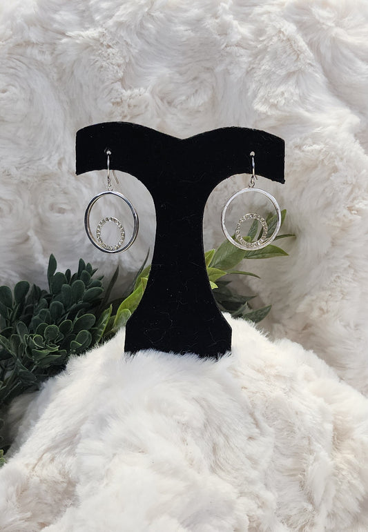 Silver Colored Round and Rhinestone Earrings