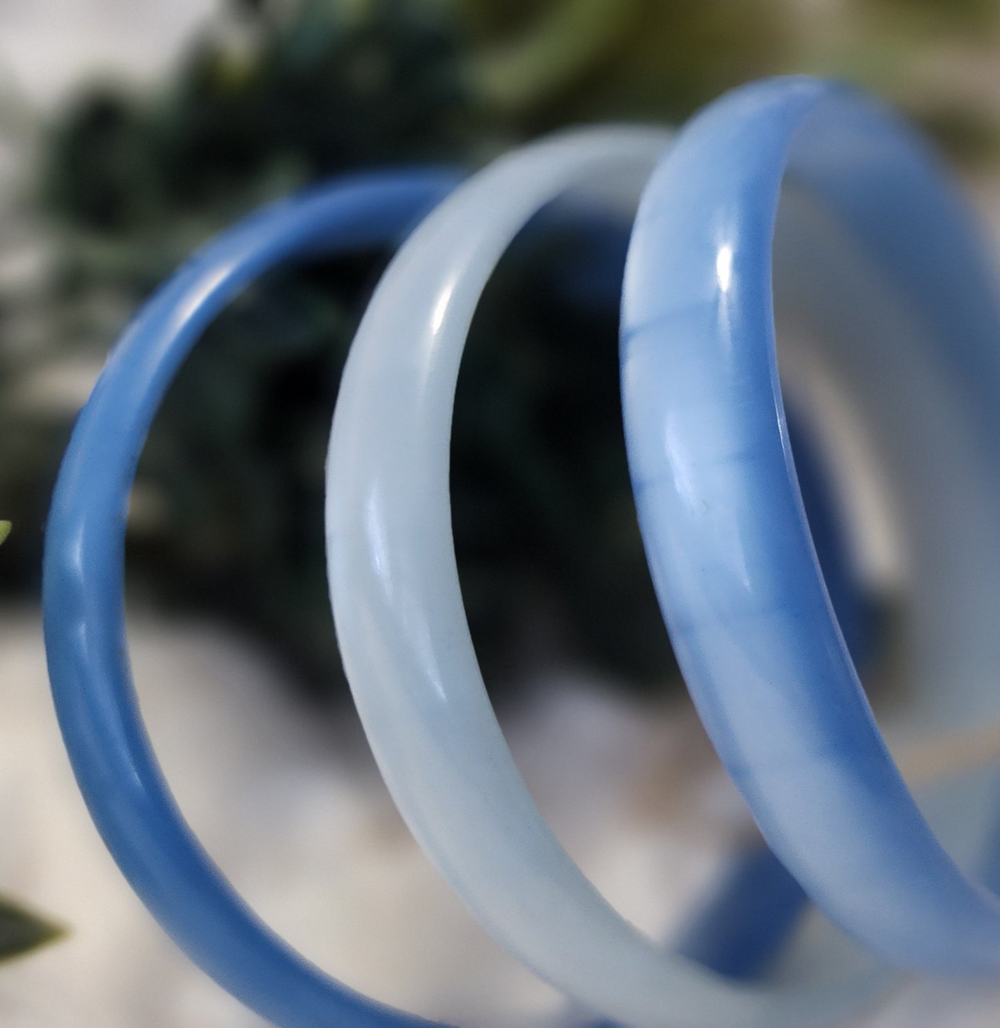 Set of 3 Vintage Blue Moon Glow Lucite Bangel Bracelets