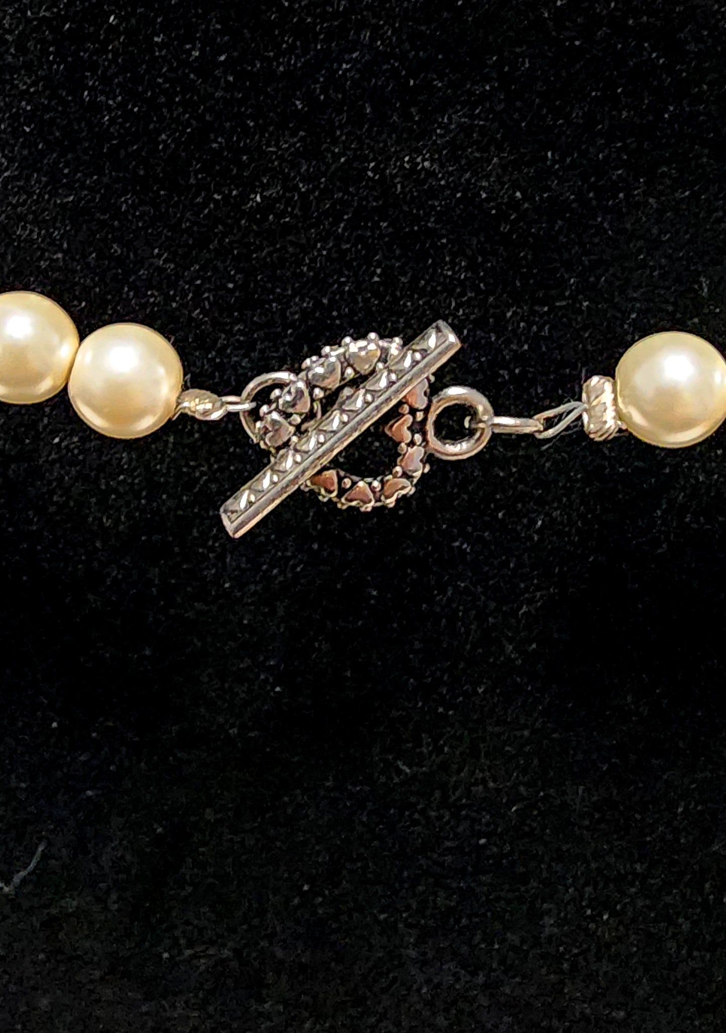Handmade Pearl Heart Pendant Necklace with Silver Colored & Rhinestone Accents