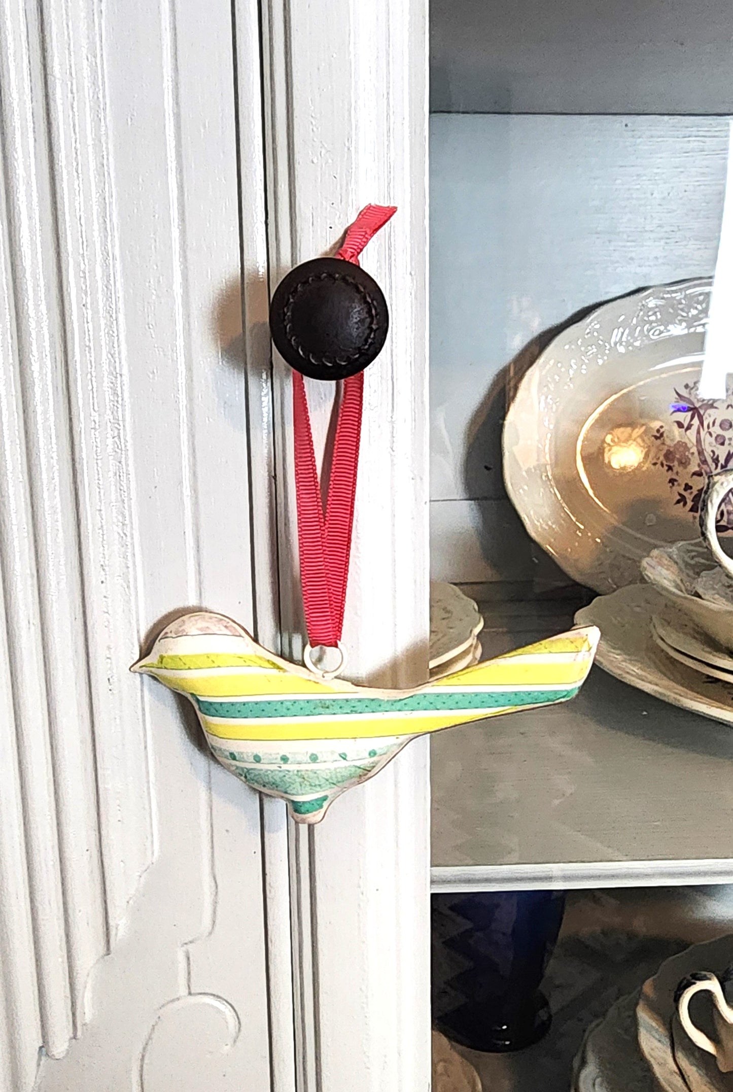 Vintage Metal Green Tones Bird Ornament