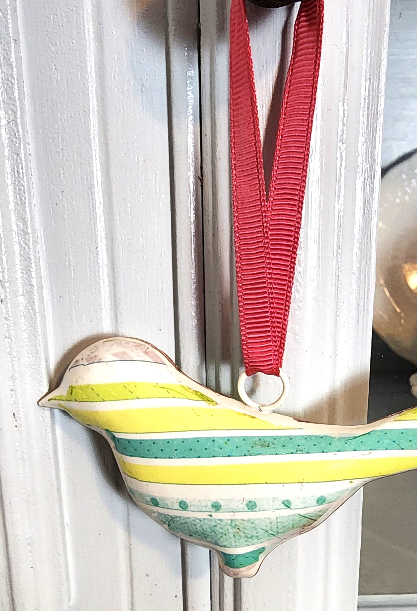 Vintage Metal Green Tones Bird Ornament